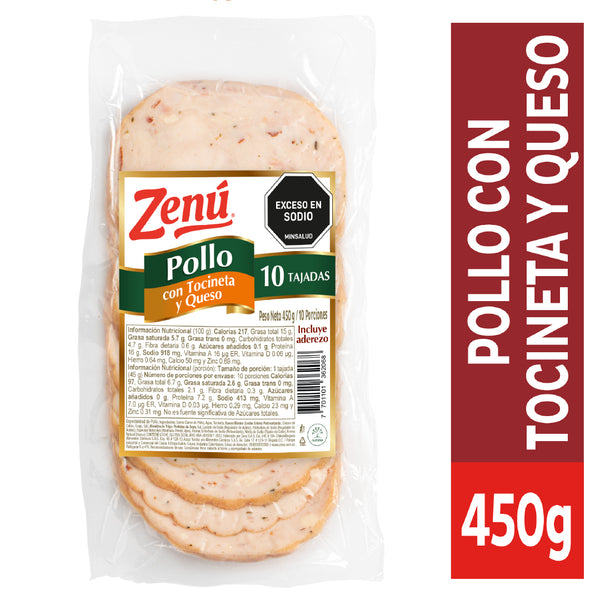 POLLO ZENU 450G TOCINETA Y QUESO
